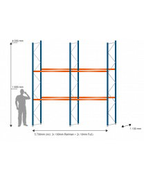 SLP Palettenregal  5,70 m breit, 3,99 m hoch, 1,1 m tief, 2 Ebenen für 18 Palettenplätze je 1000 kg Traglast