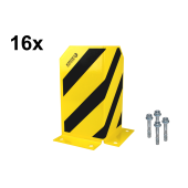 16x Maschinenschutzecke 300 mm hoch Schutzwinkel Anfahrschutz L-Form, 90° Winkel, schwarz gelb, inkl. 64x Bodenanker