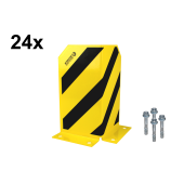 24x Maschinenschutzecke 300 mm hoch Schutzwinkel Anfahrschutz L-Form, 90° Winkel, schwarz gelb, inkl. 96x Bodenanker