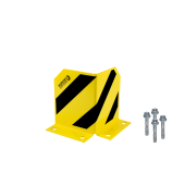 Massive 3 mm Rammschutzecke Palettenregal Anfahrschutz L-Form, 200 mm hoch, 90° Winkel, schwarz gelb, inkl. 4x B10 Bodenanker