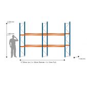 SLP Palettenregal 5,7 m breit, 2,73 m hoch, 1,1 m tief, 2 Ebenen für 18 Palettenplätze je 1000 kg Traglast